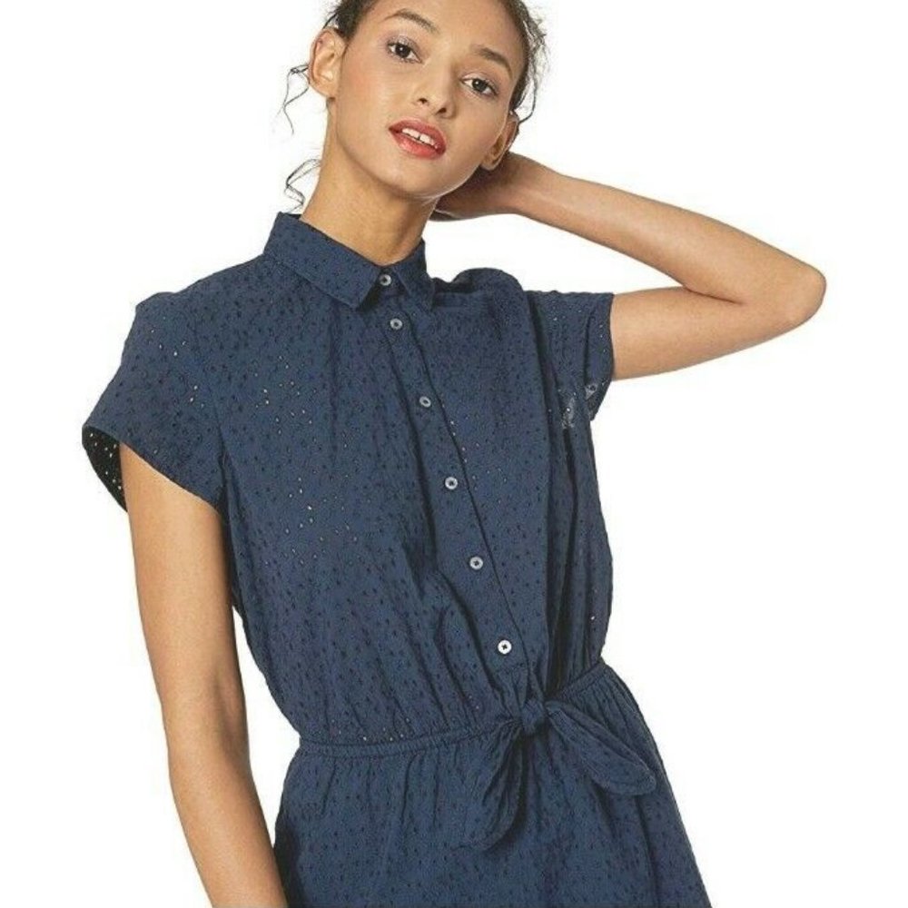 NWT J.Crew Mercantile Sz XL Navy Eyelet Dress - Picture 2 of 7